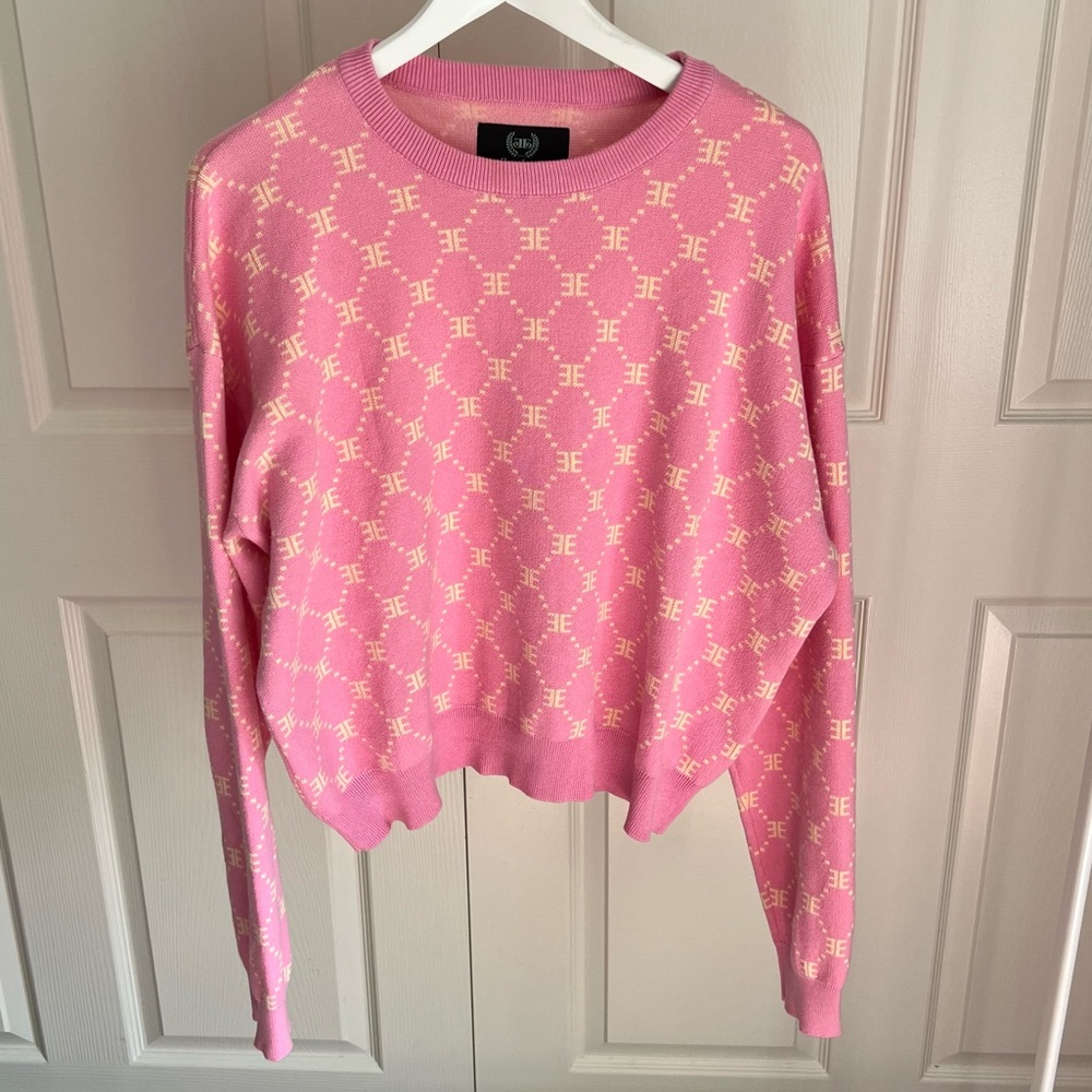 Pink Logo-Pattern Crewneck Sweater - Picture 2 of 4